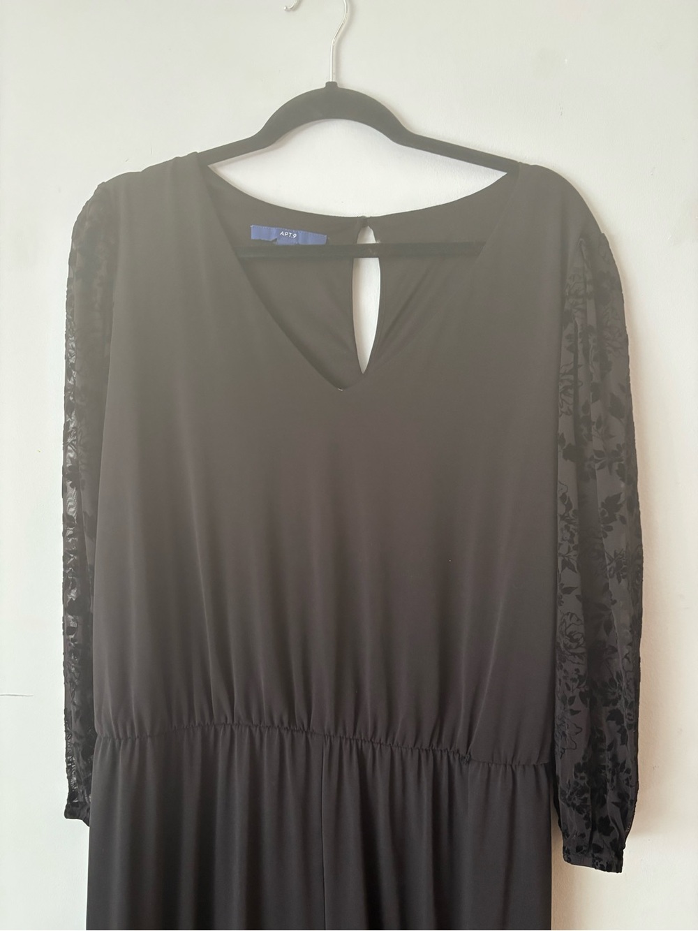 APT. 9 Black Long-Sleeve V-Neck Wide Leg Jumpsuit
